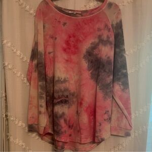 Chic Soul Curved Hem Slouchy Dolman Tunic, Tie Dye Pink